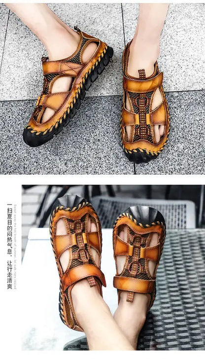 **Noverlla™ Premium Genuine Leather Men's Roman Sandals – Comfortable Summer Casual & Beach Shoes**