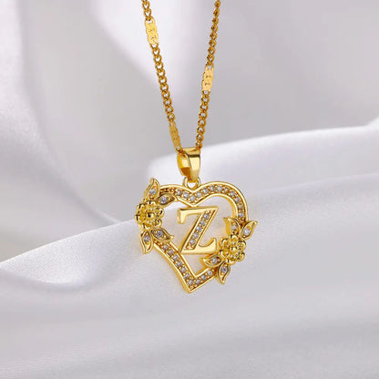 Noverlla™ Personalized Initial Heart Necklace | Gold Stainless Steel Jewelry
