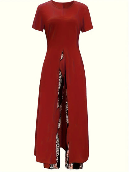 2025 Women's Elegant Printed Two-Piece Set – Long Sleeve Pullover Top & Wide-Leg Pants Casual Outfit