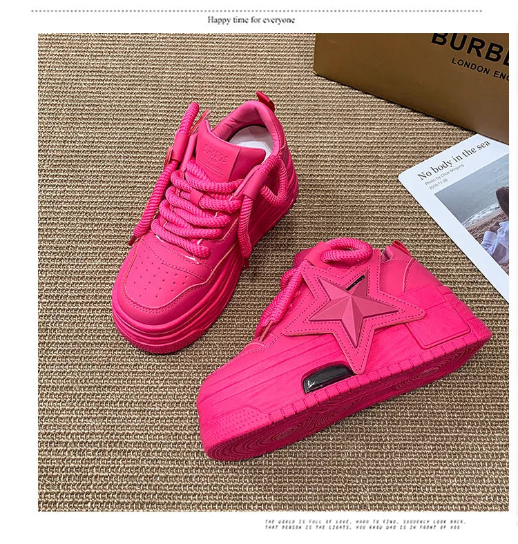 **Noverlla™ Women's Lightweight Platform Sneakers – Casual Thick Sole Lace-Up Walking Shoes**
