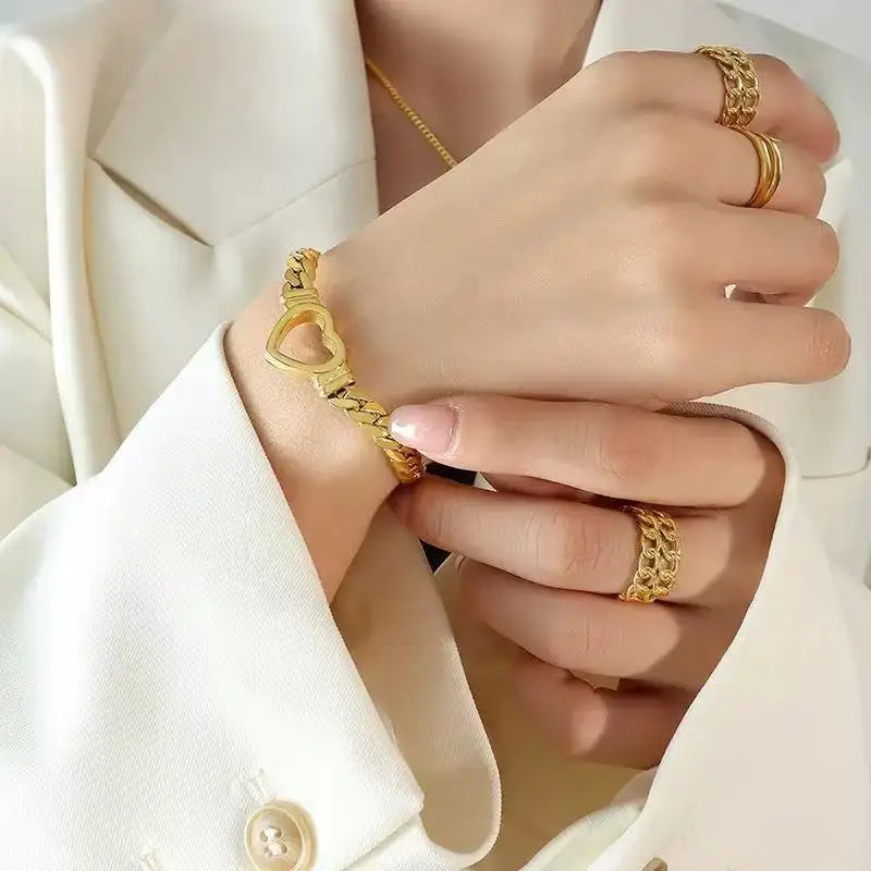 Luxury Heart Necklace & Bracelet Set for Women – Stainless Steel Gold Jewelry Gift
