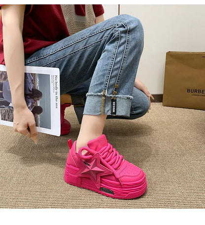 **Noverlla™ Women's Lightweight Platform Sneakers – Casual Thick Sole Lace-Up Walking Shoes**