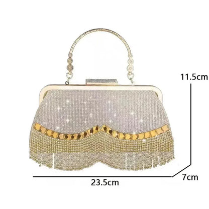 Elegant Rhinestone Diamond Tassel Evening Clutch Bag – Luxury Party & Wedding Handbag