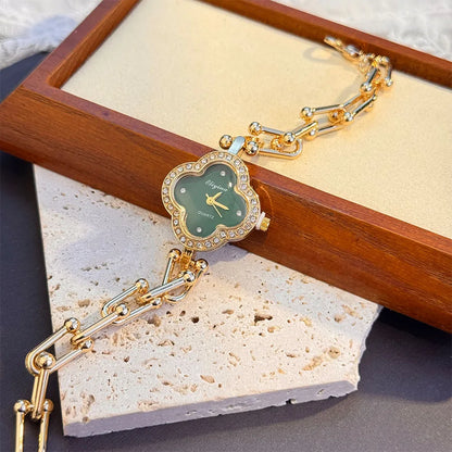 Four-Leaf Clover Gold Chain Watch for Women – Elegant Jewelry Watch