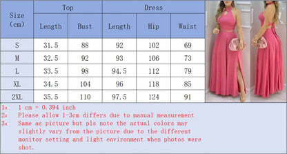 Noverlla™ Women's Halter Crop Top & Maxi Skirt Set – Elegant Two-Piece Outfit