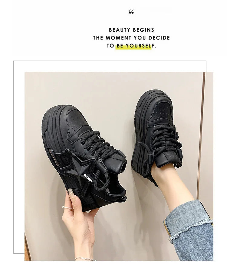 **Noverlla™ Women's Lightweight Platform Sneakers – Casual Thick Sole Lace-Up Walking Shoes**