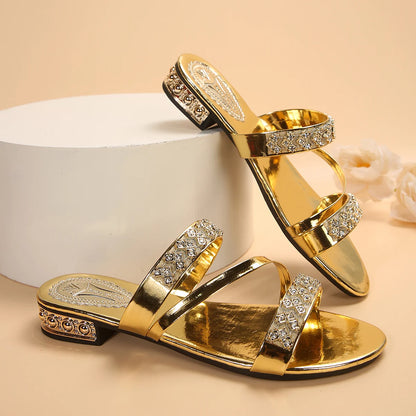 Noverlla™ Women's Rhinestone Slide Sandals – Elegant Open-Toe Block Heel Slippers