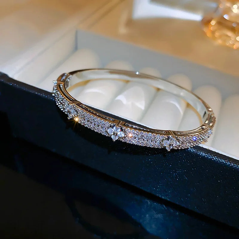 Luxury Cubic Zirconia Bangle Bracelet – Gold Silver Plated Women Jewelry | Noverlla