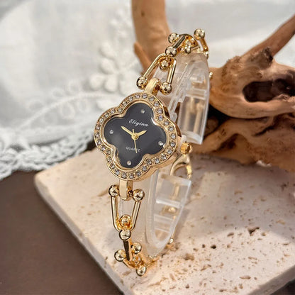 Four-Leaf Clover Gold Chain Watch for Women – Elegant Jewelry Watch