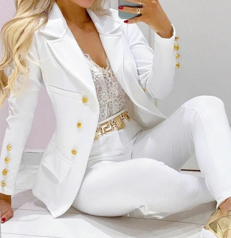 Women's Elegant Two-Piece Pants Set – Long Sleeve Jacket & Tailored Trousers | Casual Chic Outfit