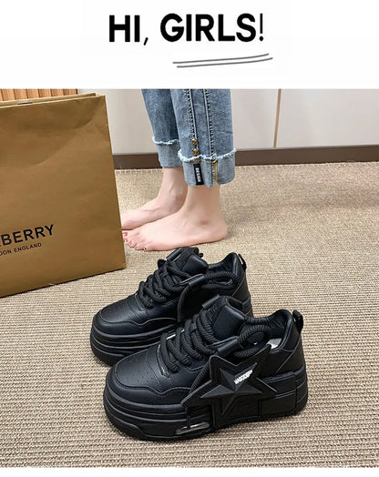 **Noverlla™ Women's Lightweight Platform Sneakers – Casual Thick Sole Lace-Up Walking Shoes**