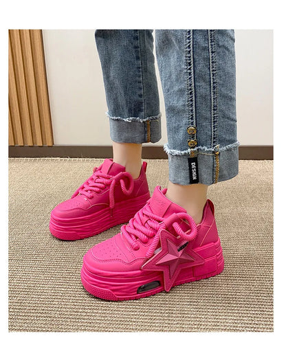 **Noverlla™ Women's Lightweight Platform Sneakers – Casual Thick Sole Lace-Up Walking Shoes**