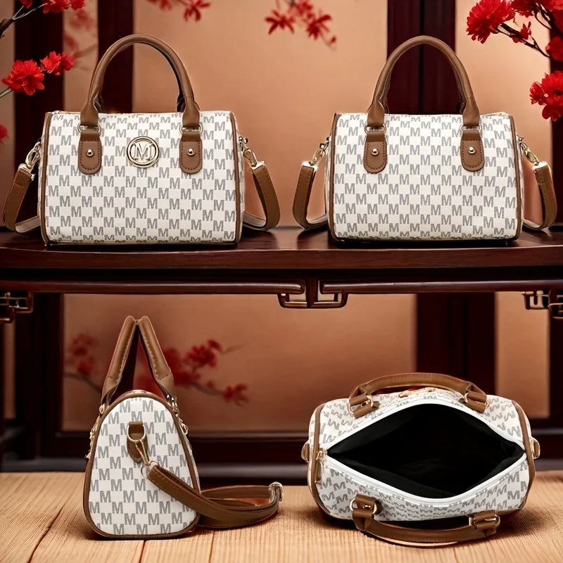 Noverlla™ Monogram “M” Shoulder Bag – Luxury Faux Leather Crossbody for Women