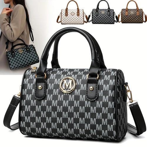 Noverlla™ Monogram “M” Shoulder Bag – Luxury Faux Leather Crossbody for Women