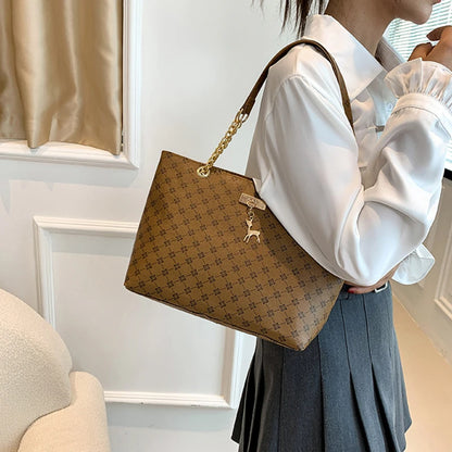 Elegant Soft Leather Tote Bag for Women – Large Shoulder Bag with Charm