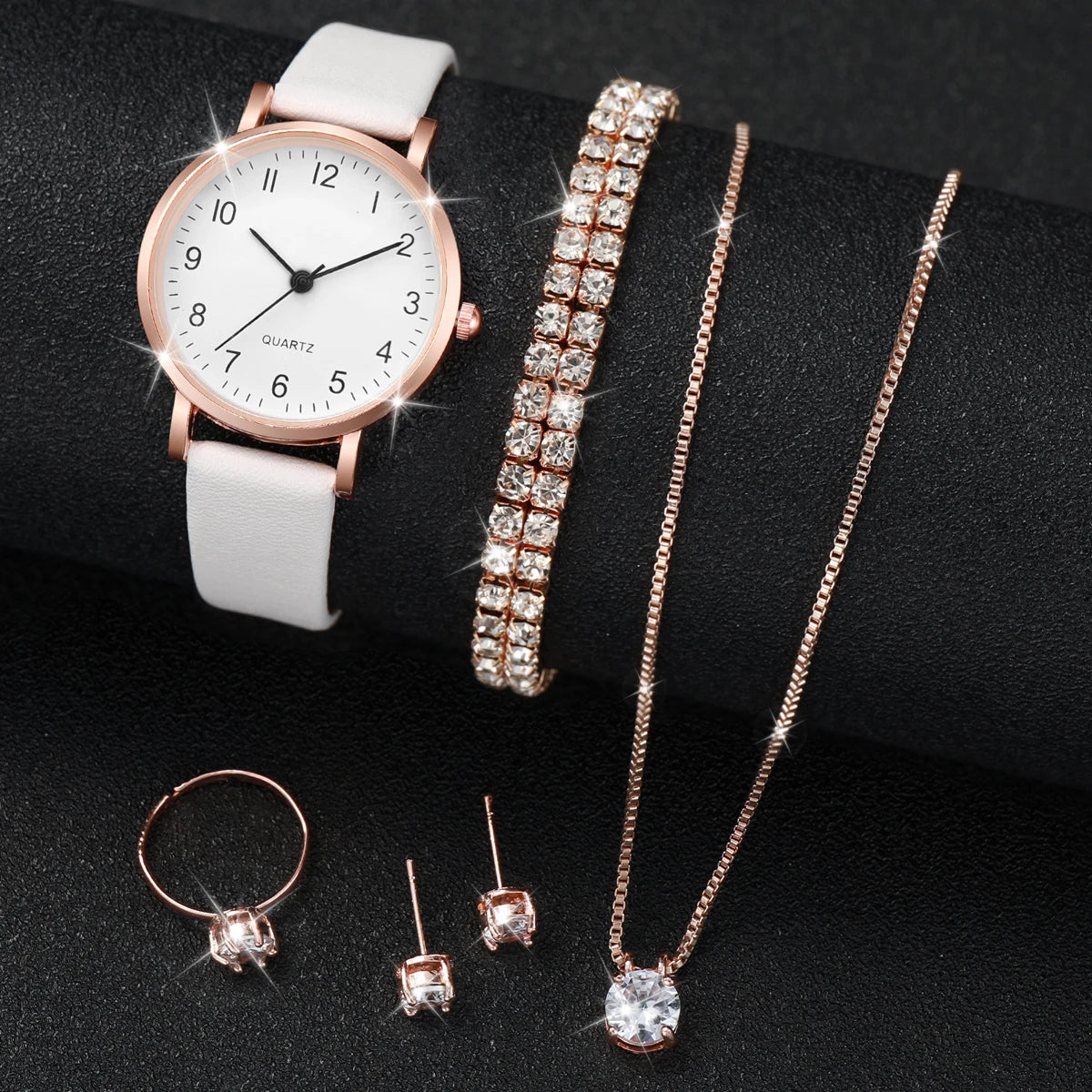 Luxury Women Quartz Watch Set 5/6PCS – Leather Band Diamond Fashion Watches
