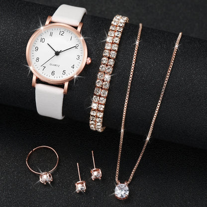 Luxury Women Quartz Watch Set 5/6PCS – Leather Band Diamond Fashion Watches