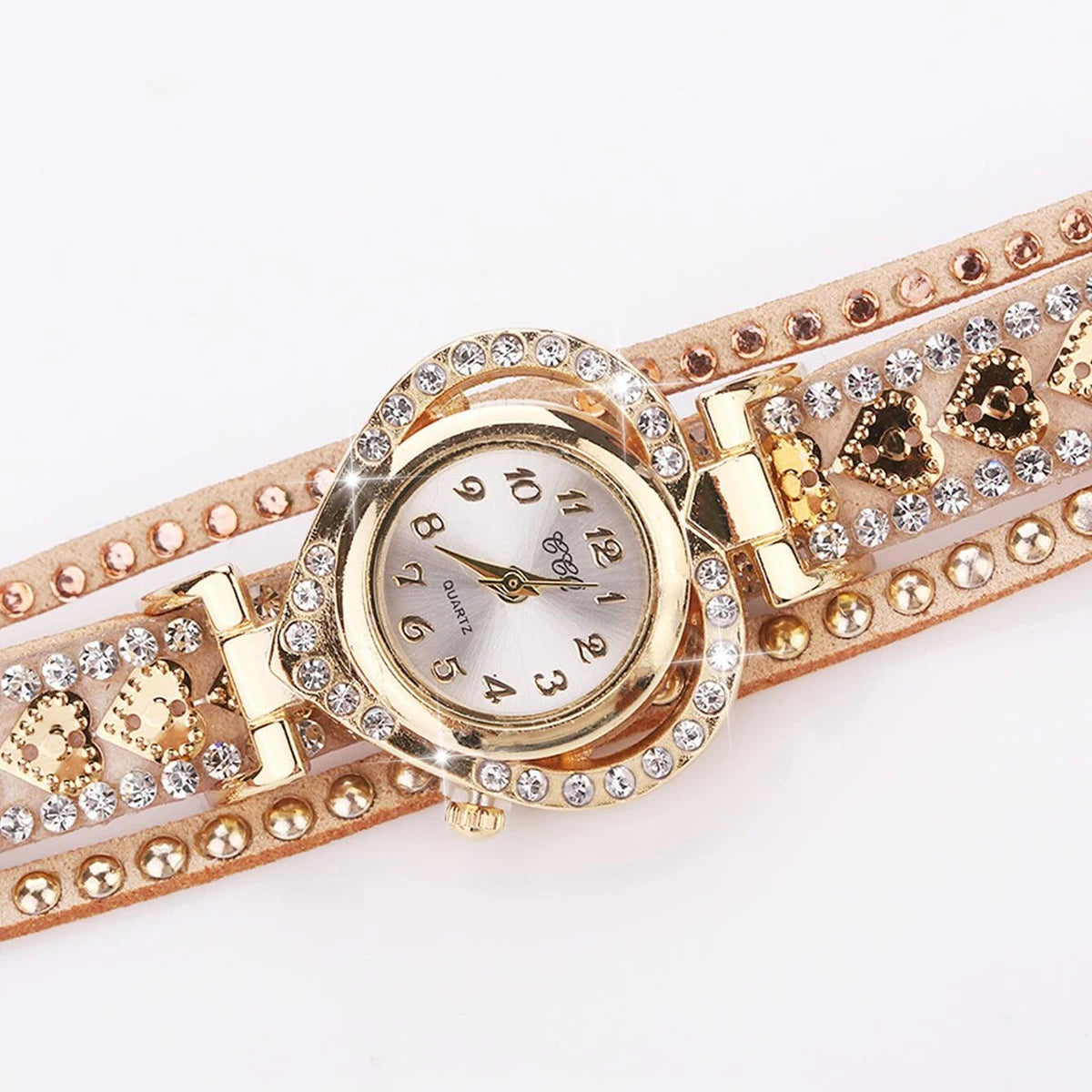 Elegant Rhinestone Heart Watch for Women – Velvet Strap Fashion Wristwatch