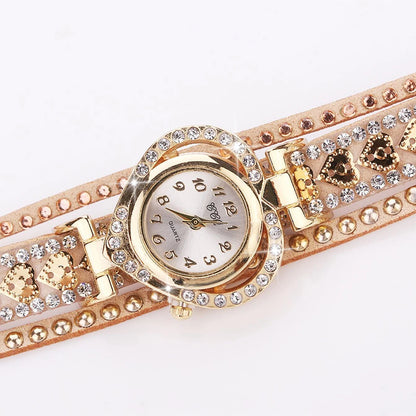 Elegant Rhinestone Heart Watch for Women – Velvet Strap Fashion Wristwatch