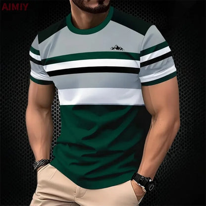 Men's Striped Print T-Shirt – Casual Short Sleeve Crew Neck Summer Tee