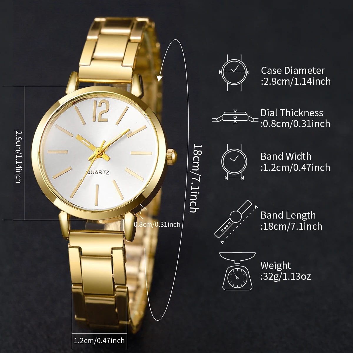 6-Piece Elegant Women's Quartz Watch & Rhinestone Jewelry Set – Fashion Wristwatch Gift Set (No Box)