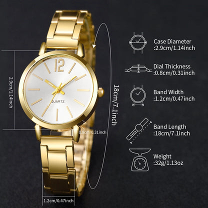 6-Piece Elegant Women's Quartz Watch & Rhinestone Jewelry Set – Fashion Wristwatch Gift Set (No Box)