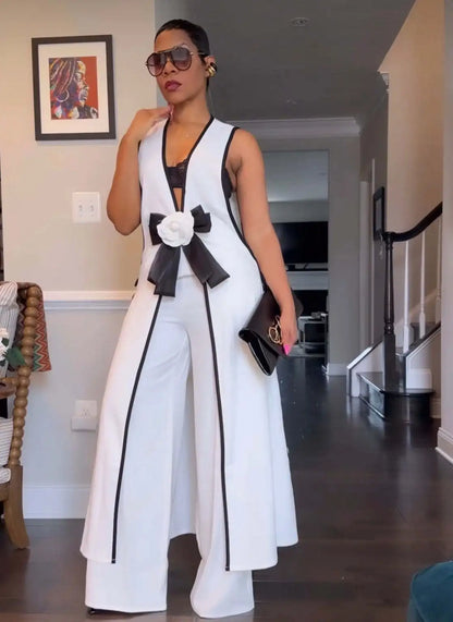 Women's Elegant Two-Piece Matching Set – Sleeveless Vest & Wide-Leg Ankle Pants | Chic Work & Casual Outfit