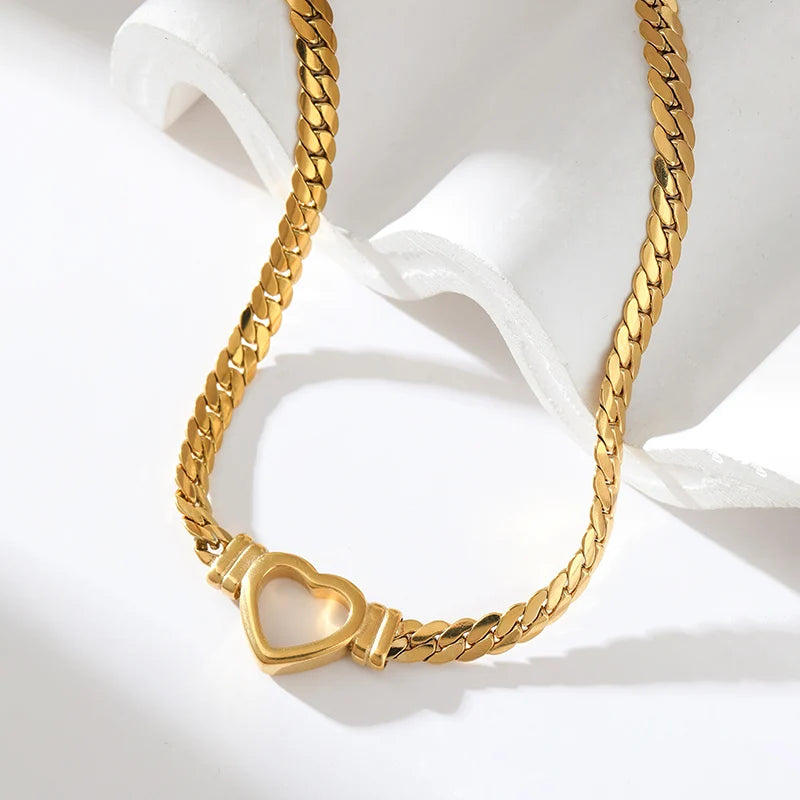 Luxury Heart Necklace & Bracelet Set for Women – Stainless Steel Gold Jewelry Gift