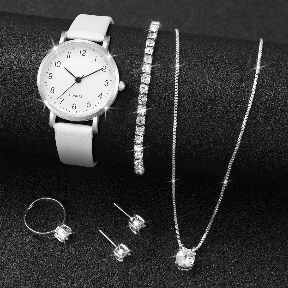 Luxury Women Quartz Watch Set 5/6PCS – Leather Band Diamond Fashion Watches