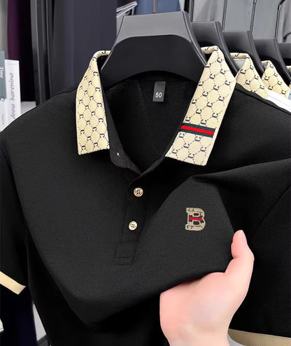 Noverlla Premium Embossed Polo Shirt for Men – Breathable Color-Block Summer Style