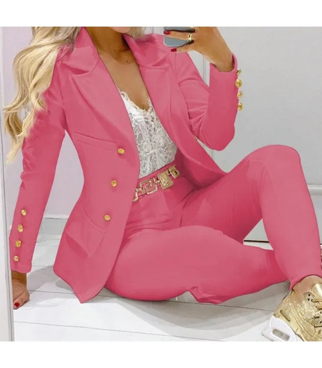 Women's Elegant Two-Piece Pants Set – Long Sleeve Jacket & Tailored Trousers | Casual Chic Outfit