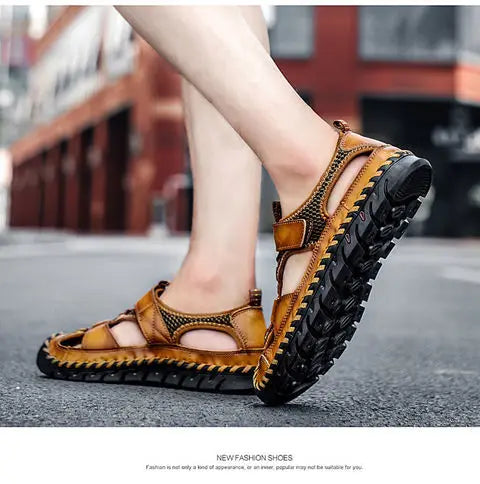 **Noverlla™ Premium Genuine Leather Men's Roman Sandals – Comfortable Summer Casual & Beach Shoes**