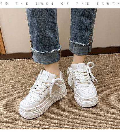 **Noverlla™ Women's Lightweight Platform Sneakers – Casual Thick Sole Lace-Up Walking Shoes**