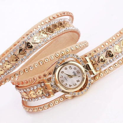 Elegant Rhinestone Heart Watch for Women – Velvet Strap Fashion Wristwatch