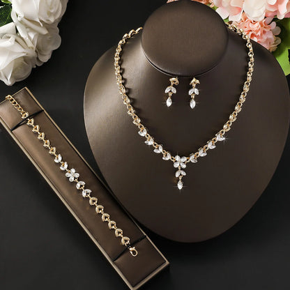 Bridal Leaf Waterdrop Jewelry Set – Earrings & Necklace Luxury Wedding Accessories