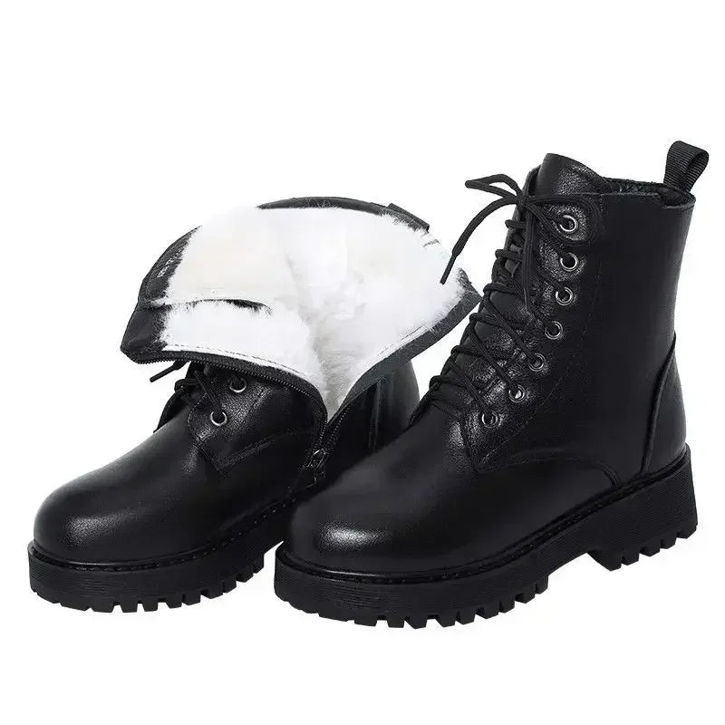 **Noverlla™ Premium Genuine Leather Women's Winter Snow Boots – Warm Wool Lined High-Heel Cold Weather Boots**