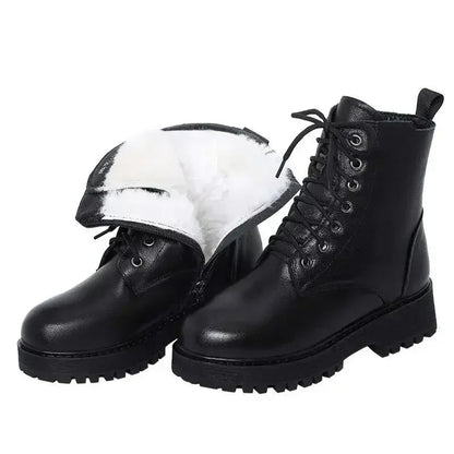 **Noverlla™ Premium Genuine Leather Women's Winter Snow Boots – Warm Wool Lined High-Heel Cold Weather Boots**
