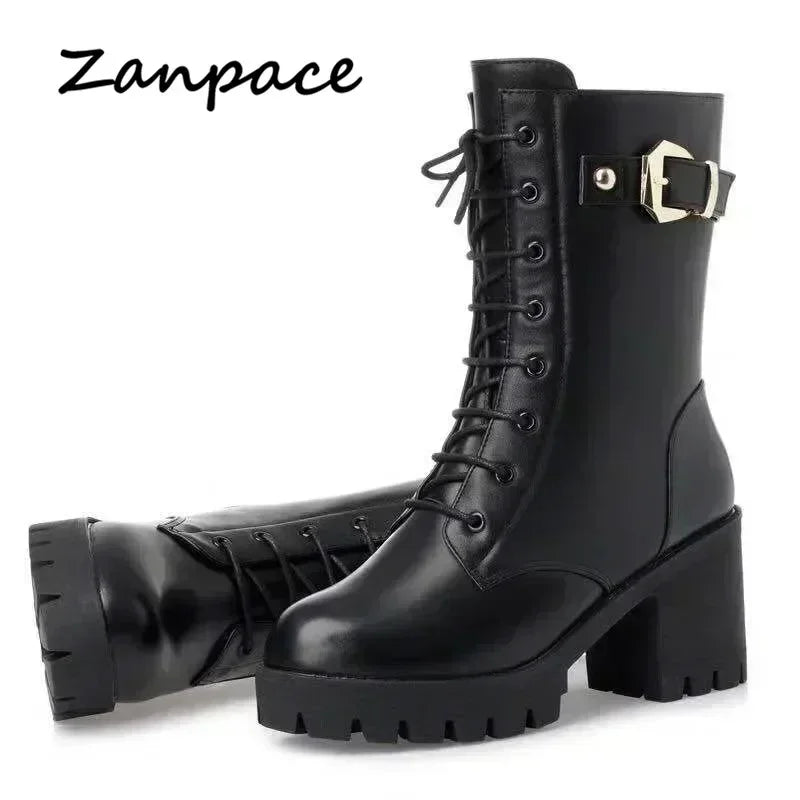 **Noverlla™ Premium Genuine Leather Women's Winter Snow Boots – Warm Wool Lined High-Heel Cold Weather Boots**