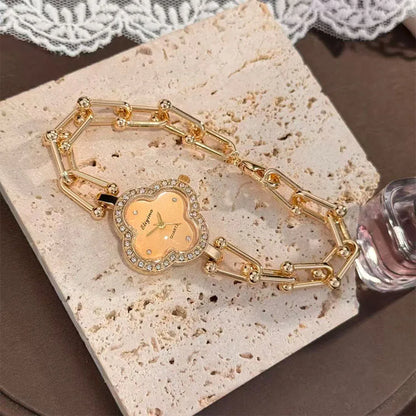Four-Leaf Clover Gold Chain Watch for Women – Elegant Jewelry Watch