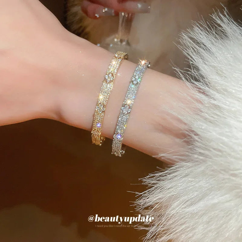 Luxury Cubic Zirconia Bangle Bracelet – Gold Silver Plated Women Jewelry | Noverlla
