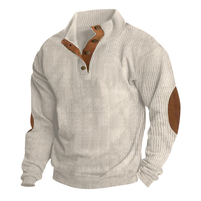 Casual Stand-Collar Long Sleeve Pullover Sweatshirt for Men Fashion Solid Color Striped Design Loose Tops